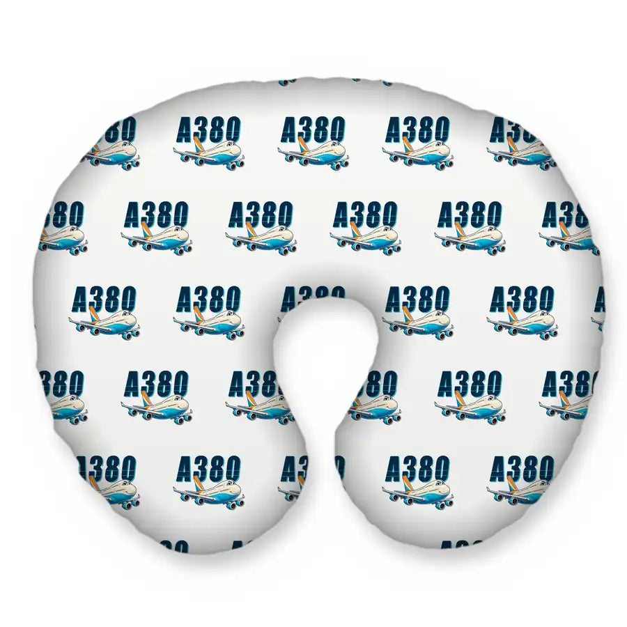 Airbus A380-800 - Cartoon Seamless - Travel Pillow - White