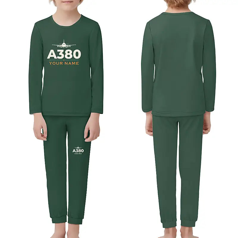 Airbus A380-800 - Children Pajamas - Heritage Chest + Name - Dark Green