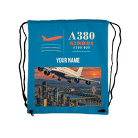 Thumbnail for Airbus A380-800 - Drawstring Bag - Classic + Name - Light Blue