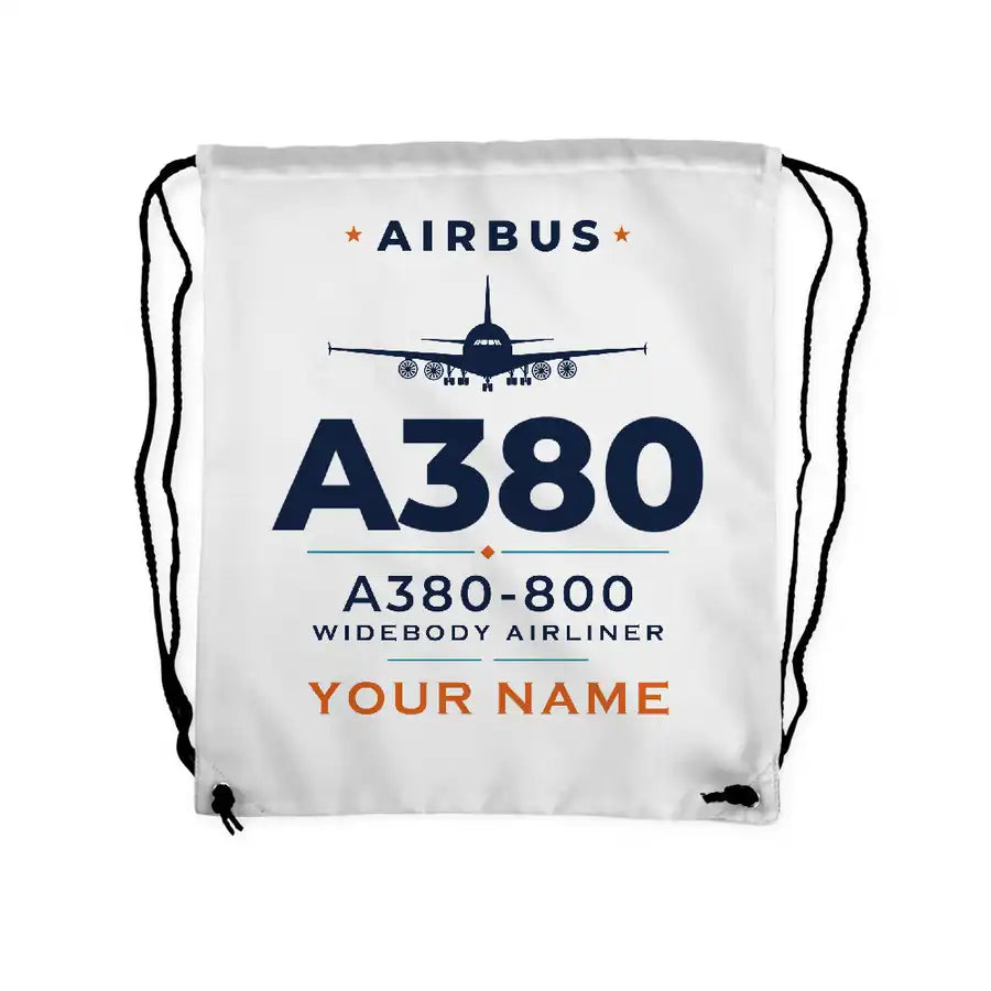 Airbus A380-800 - Drawstring Bag - Heritage + Name - White