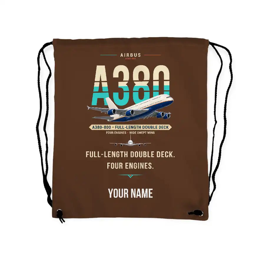 Airbus A380-800 - Drawstring Bag - Original + Name - Brown