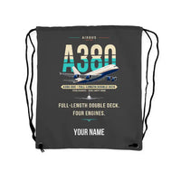 Thumbnail for Airbus A380-800 - Drawstring Bag - Original + Name - Gray