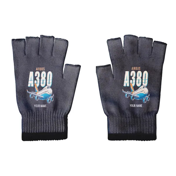Airbus A380-800 - Gloves - Cut - Cartoon + Name - Black