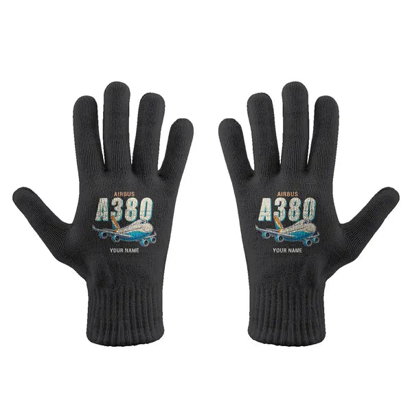 Airbus A380-800 - Gloves - Full - Cartoon + Name - Black