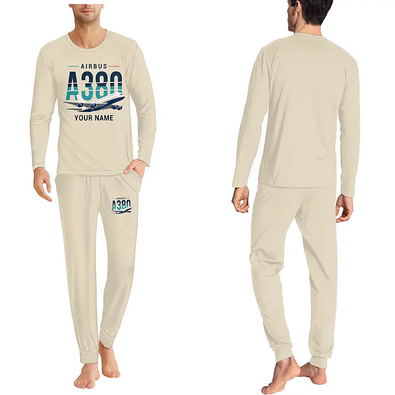 Airbus A380-800 - Men Pajamas - Original Chest + Name - Beige