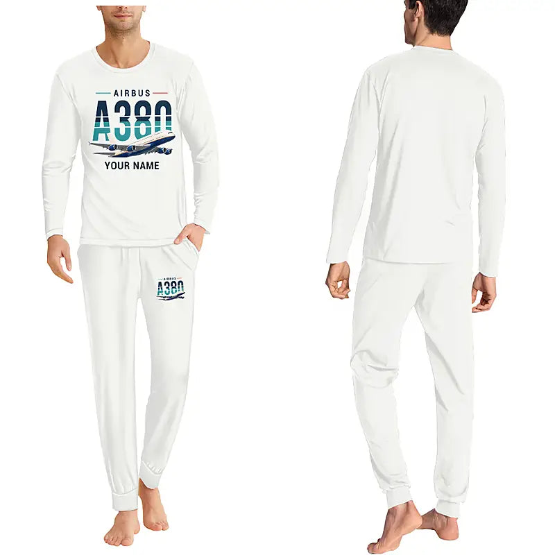 Airbus A380-800 - Men Pajamas - Original Chest + Name - White
