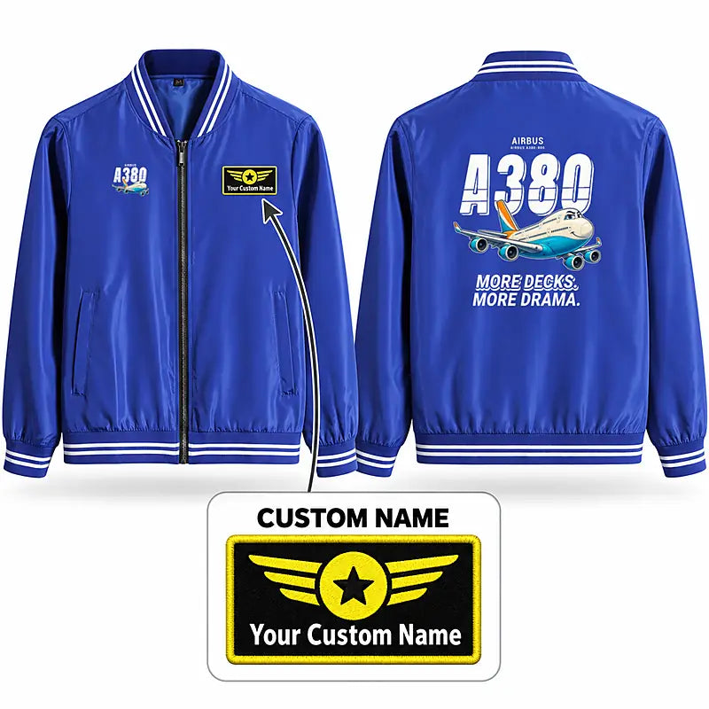 Airbus A380-800 Stylish Jackets - Baseball Collar - Cartoon + Name - Royal Blue