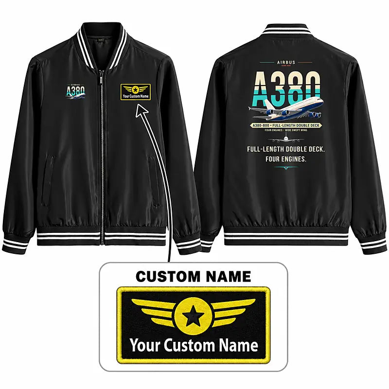 Airbus A380-800 Stylish Jackets - Baseball Collar - Original + Name - Black
