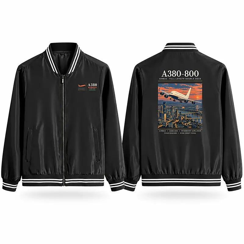Airbus A380-800 Stylish Jackets - Baseball Collar - Poster - Black
