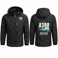 Thumbnail for Airbus A380-800 Stylish Jackets - Hooded Windbreaker - Cartoon - Black