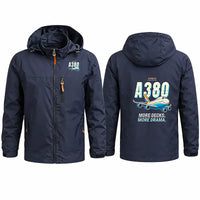 Thumbnail for Airbus A380-800 Stylish Jackets - Hooded Windbreaker - Cartoon - Navy Blue
