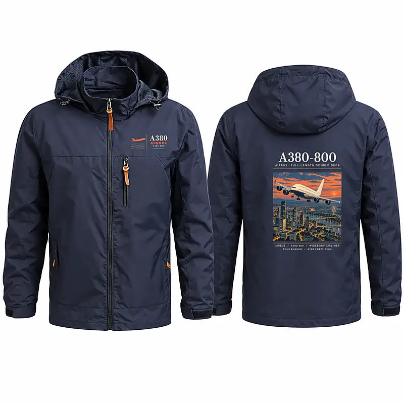 Airbus A380-800 Stylish Jackets - Hooded Windbreaker - Poster - Navy Blue