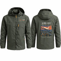 Thumbnail for Airbus A380-800 Stylish Jackets - Hooded Windbreaker - Poster - Olive Green