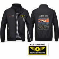 Thumbnail for Airbus A380-800 Stylish Jackets - Stand Collar - Poster + Name - Black