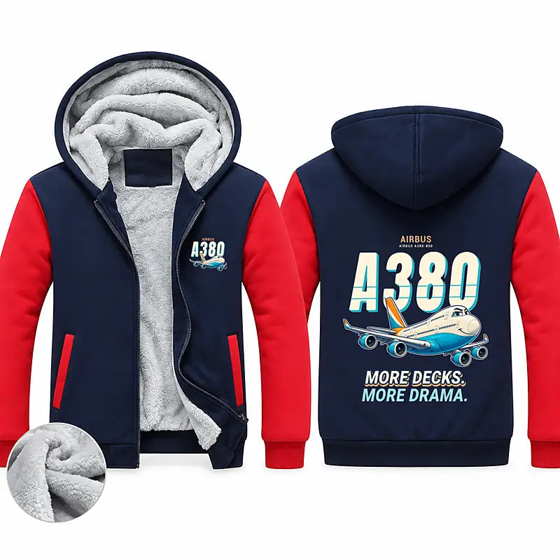 Airbus A380-800 Zipped Sweatshirts - Cartoon - Navy & Red