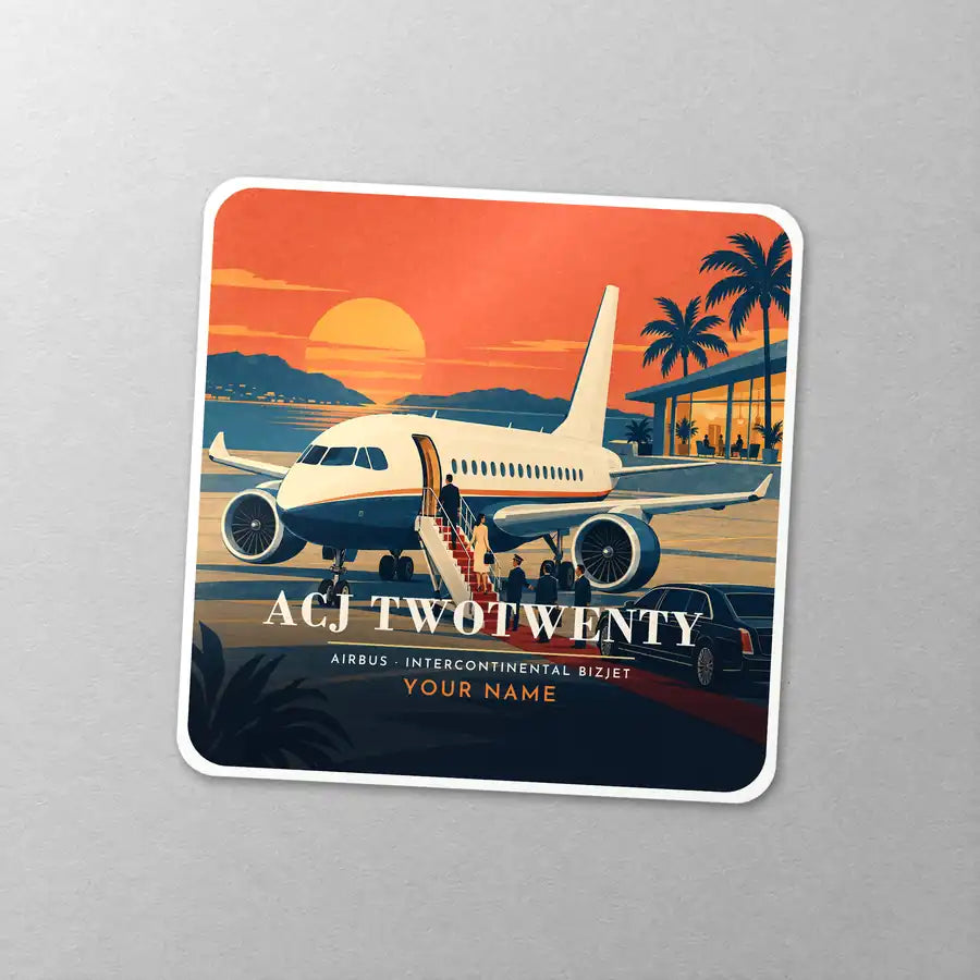 Airbus ACJ TwoTwenty - 3D + Name - Square Sticker - Close-up