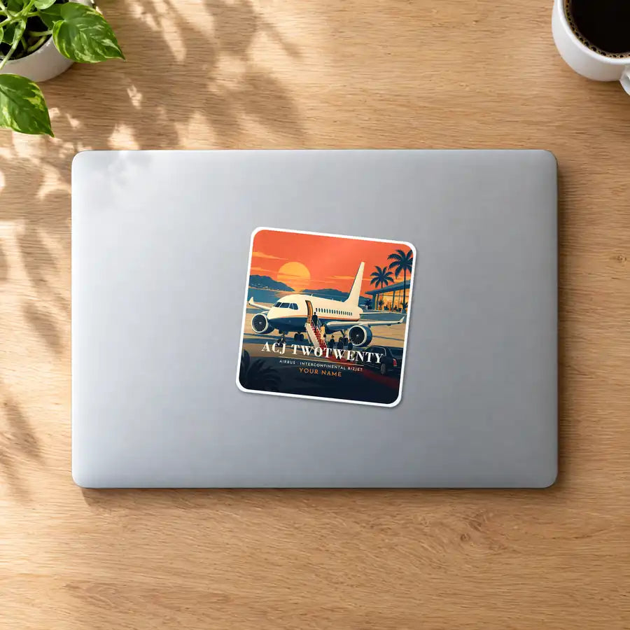 Airbus ACJ TwoTwenty - 3D + Name - Square Sticker - MacBook