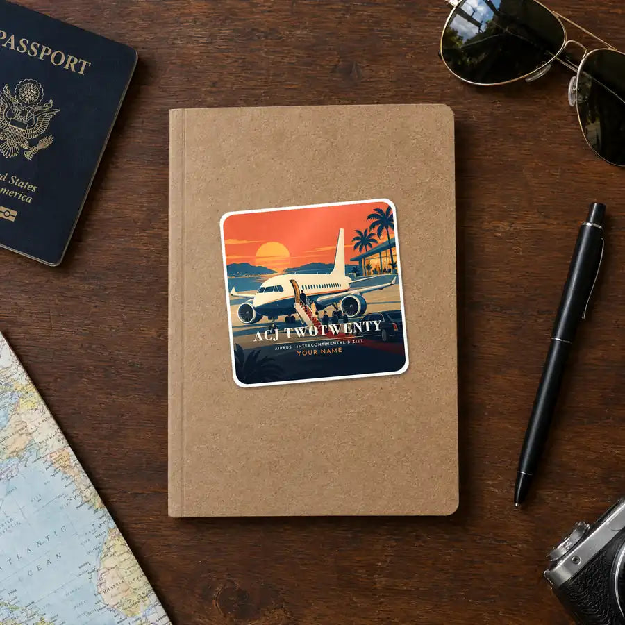 Airbus ACJ TwoTwenty - 3D + Name - Square Sticker - Notebook