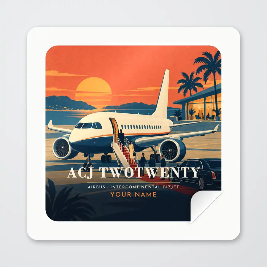 Airbus ACJ TwoTwenty - 3D + Name - Square Sticker - Peel