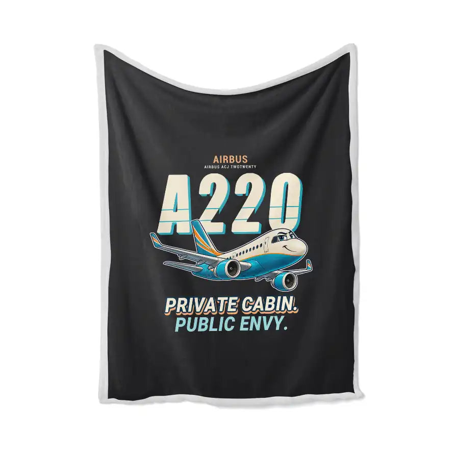 Airbus ACJ TwoTwenty - Cartoon - Blanket - Black