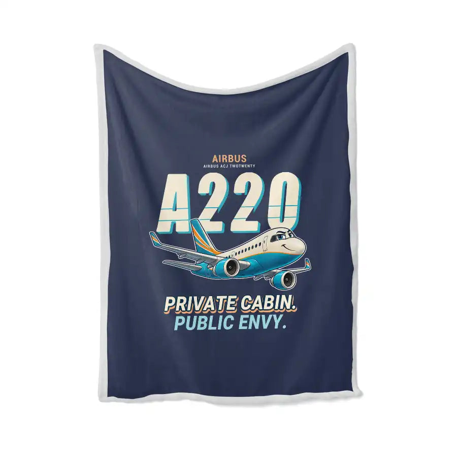 Airbus ACJ TwoTwenty - Cartoon - Blanket - Navy Blue