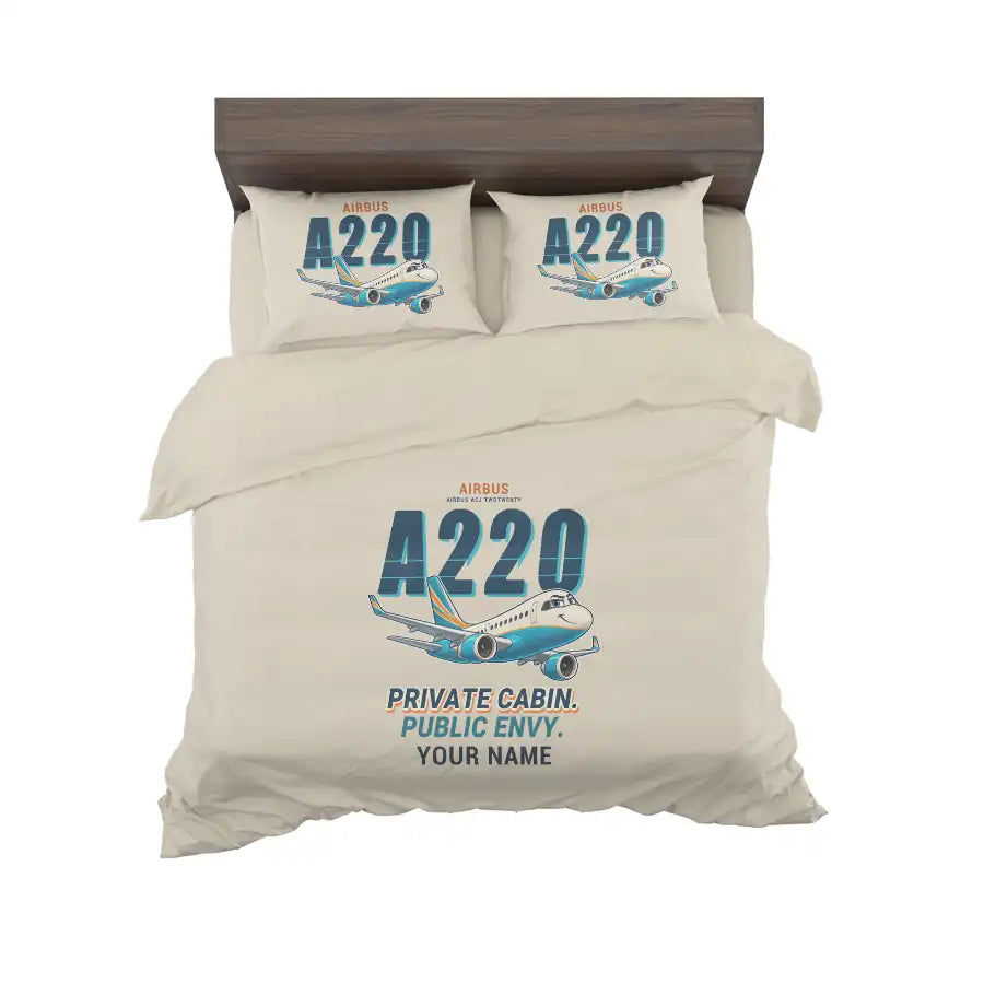 Airbus ACJ TwoTwenty - Cartoon + Name - Bedding Set - Beige