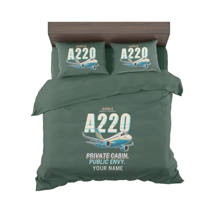 Airbus ACJ TwoTwenty - Cartoon + Name - Bedding Set - Dark Green