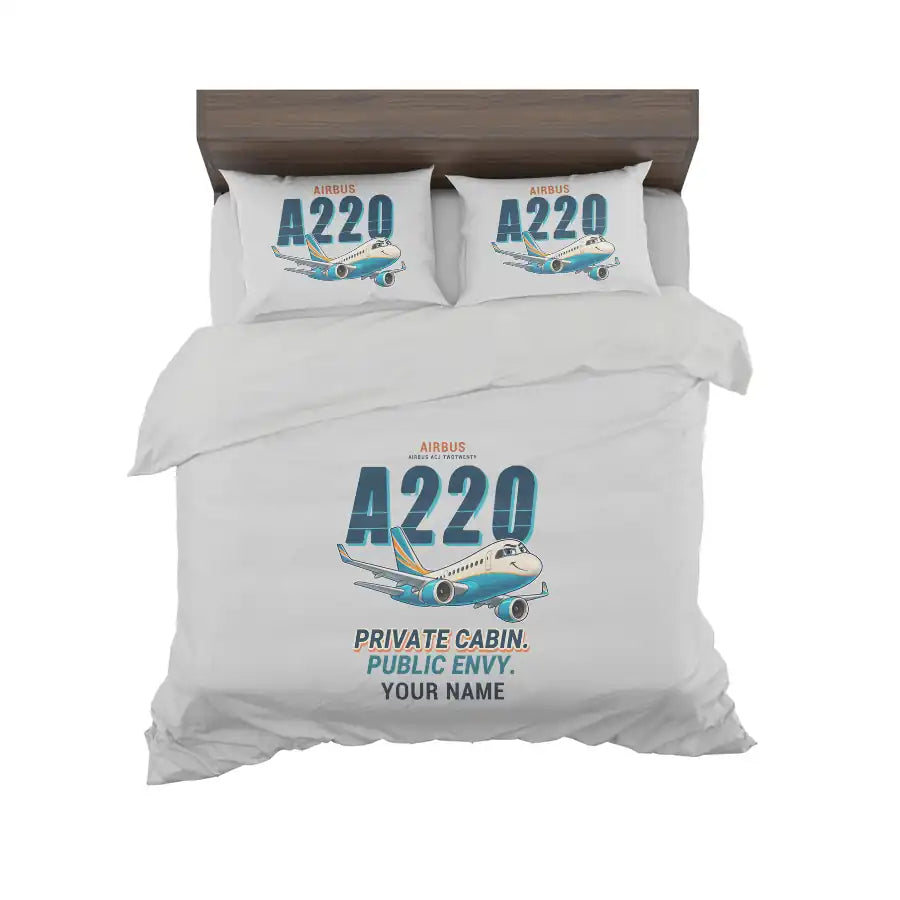 Airbus ACJ TwoTwenty - Cartoon + Name - Bedding Set - Light Gray