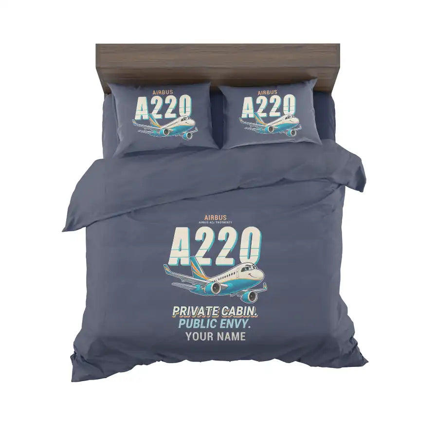 Airbus ACJ TwoTwenty - Cartoon + Name - Bedding Set - Navy Blue