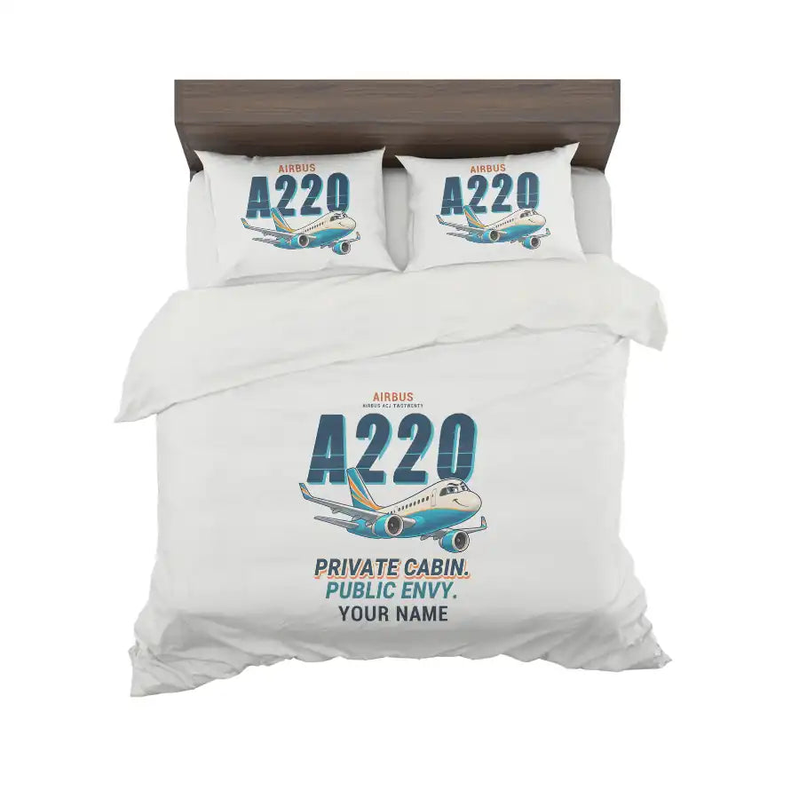 Airbus ACJ TwoTwenty - Cartoon + Name - Bedding Set - White