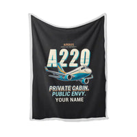 Thumbnail for Airbus ACJ TwoTwenty - Cartoon + Name - Blanket - Black