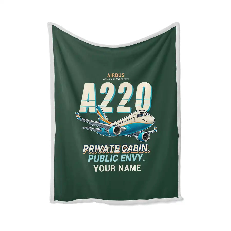 Airbus ACJ TwoTwenty - Cartoon + Name - Blanket - Dark Green