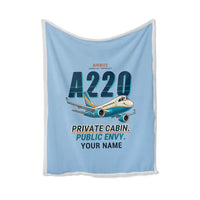 Thumbnail for Airbus ACJ TwoTwenty - Cartoon + Name - Blanket - Light Blue