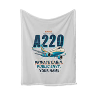 Thumbnail for Airbus ACJ TwoTwenty - Cartoon + Name - Blanket - Light Gray