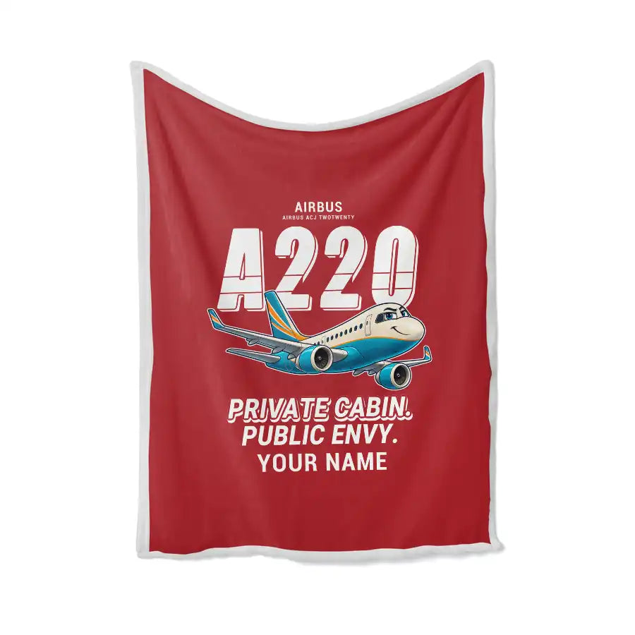 Airbus ACJ TwoTwenty - Cartoon + Name - Blanket - Red
