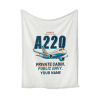 Thumbnail for Airbus ACJ TwoTwenty - Cartoon + Name - Blanket - White