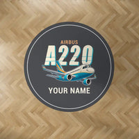Thumbnail for Airbus ACJ TwoTwenty - Cartoon + Name - Round Carpet - Dark Gray