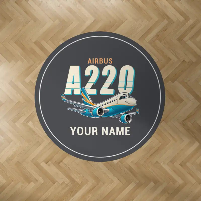 Airbus ACJ TwoTwenty - Cartoon + Name - Round Carpet - Dark Gray