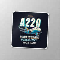 Thumbnail for Airbus ACJ TwoTwenty - Cartoon + Name - Square Sticker - Close-up