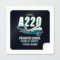 Thumbnail for Airbus ACJ TwoTwenty - Cartoon + Name - Square Sticker - Peel