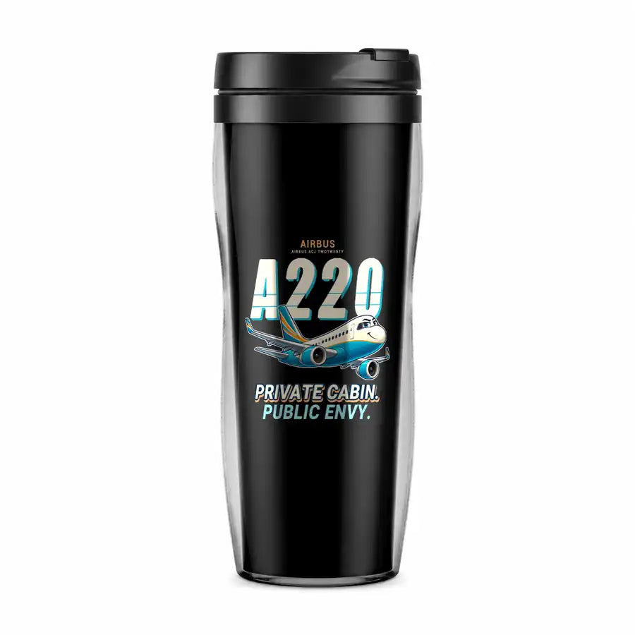 Airbus ACJ TwoTwenty - Cartoon - Plastic (No Holder) - Black