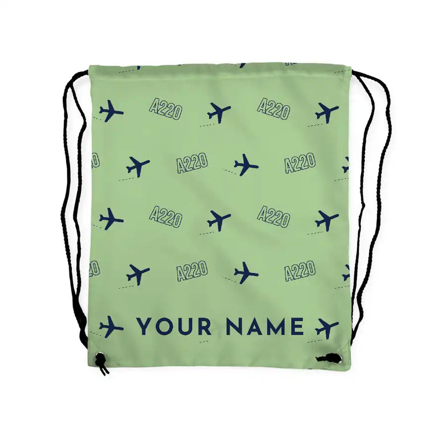 Airbus ACJ TwoTwenty - Drawstring Bag - 3D Pattern + Name - Light Green