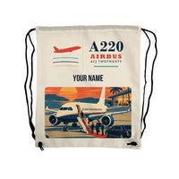 Thumbnail for Airbus ACJ TwoTwenty - Drawstring Bag - Classic + Name - Beige