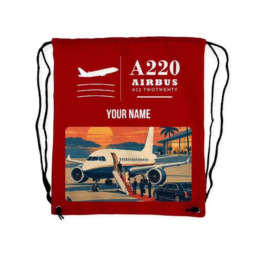 Airbus ACJ TwoTwenty - Drawstring Bag - Classic + Name - Red