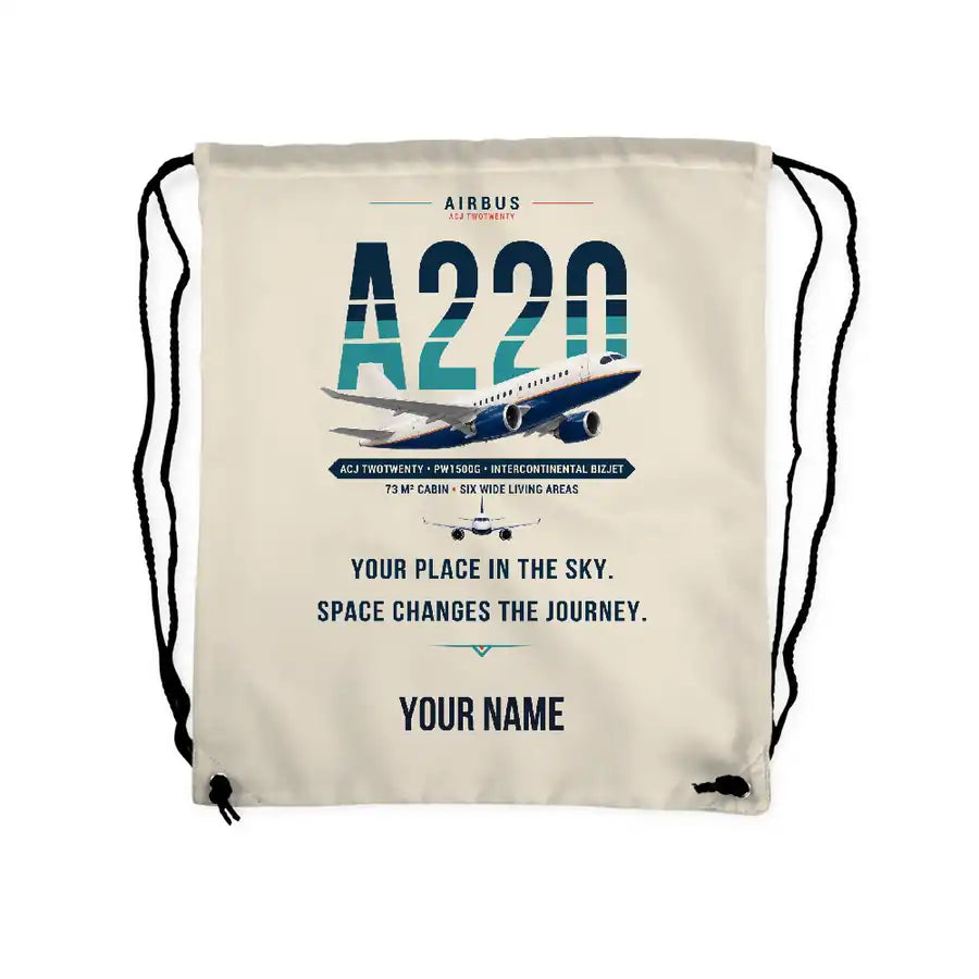Airbus ACJ TwoTwenty - Drawstring Bag - Original + Name - Beige