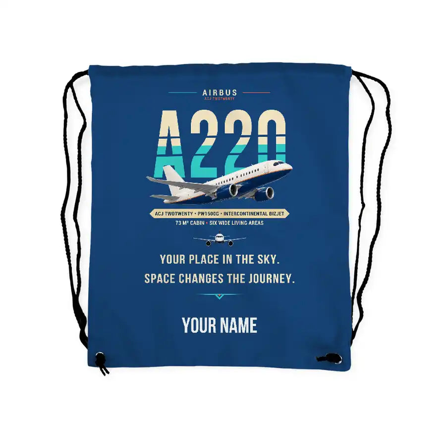 Airbus ACJ TwoTwenty - Drawstring Bag - Original + Name - Blue
