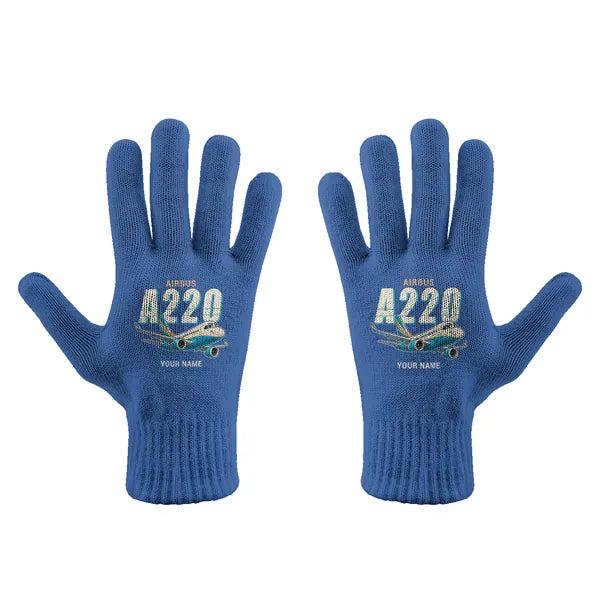 Airbus ACJ TwoTwenty - Gloves - Full - Cartoon + Name - Blue