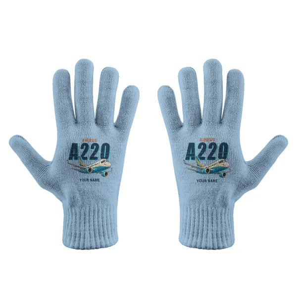 Airbus ACJ TwoTwenty - Gloves - Full - Cartoon + Name - Light Blue
