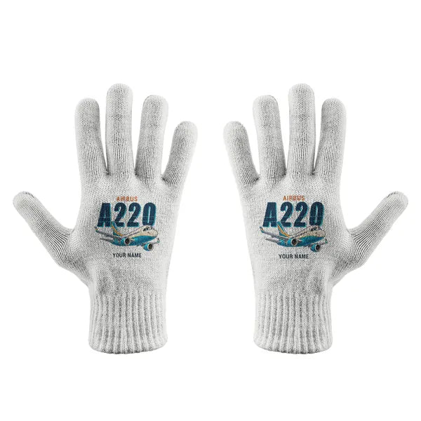 Airbus ACJ TwoTwenty - Gloves - Full - Cartoon + Name - White