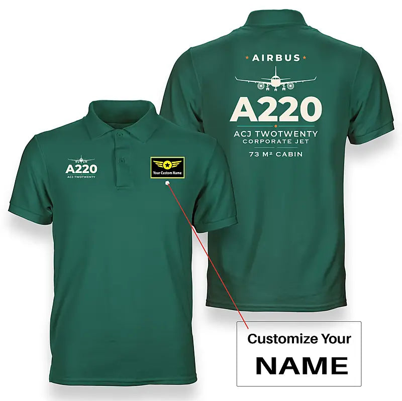 Airbus ACJ TwoTwenty - Heritage - Double-Side Polo - Green + Name